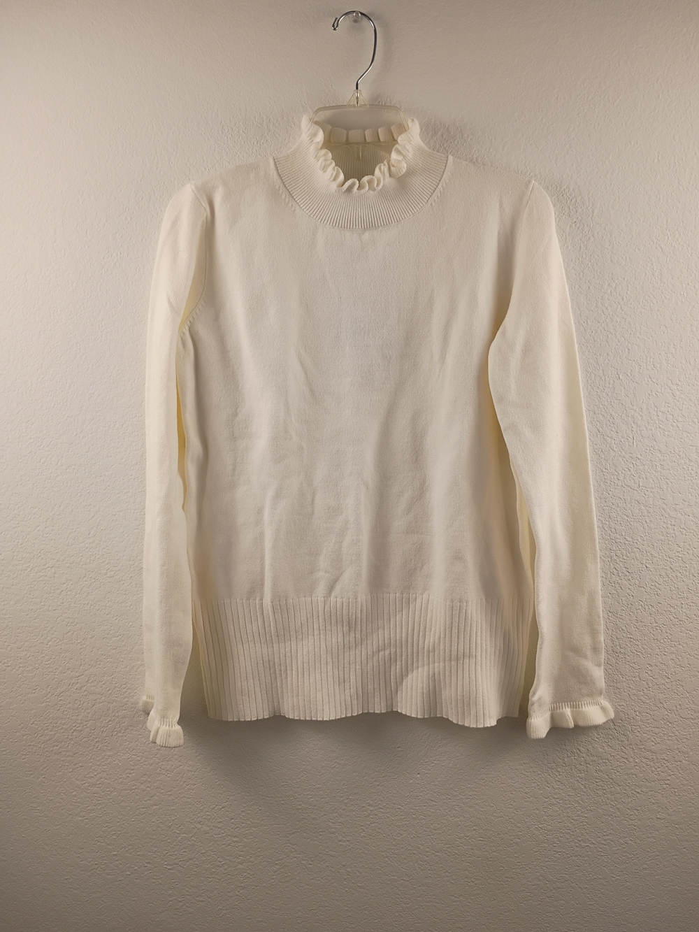 French Connection NWT White Ruffle Neck Long Sleeve Sweater M